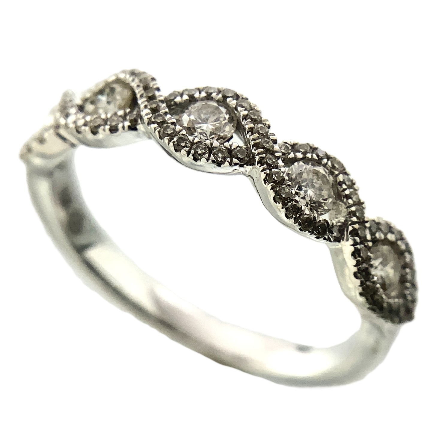 10K White Gold Wave Scalloped 5 Diamonds with Milgrain Accents .3 Total Carats Size 6.5 Ring AU411