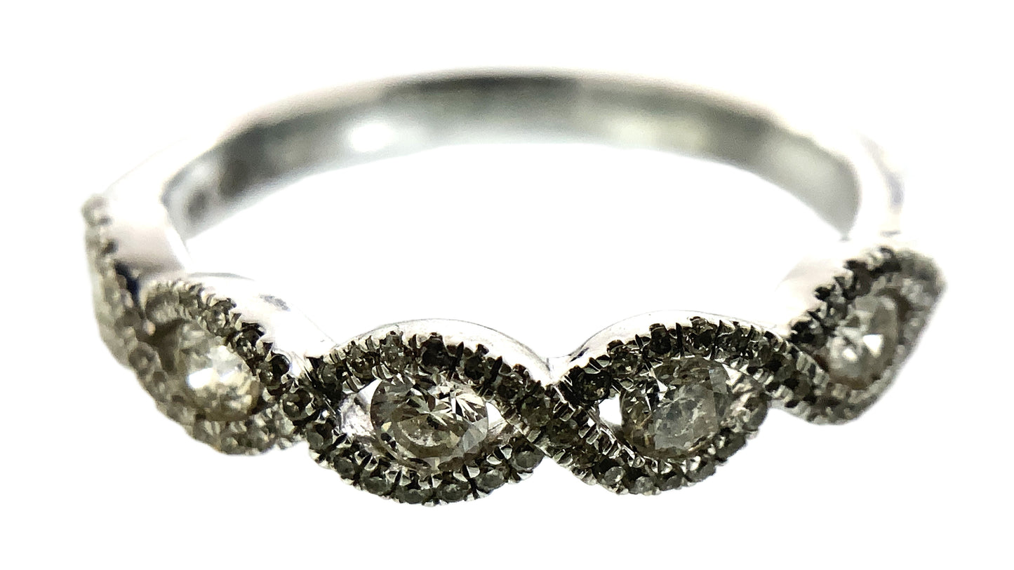 10K White Gold Wave Scalloped 5 Diamonds with Milgrain Accents .3 Total Carats Size 6.5 Ring AU411
