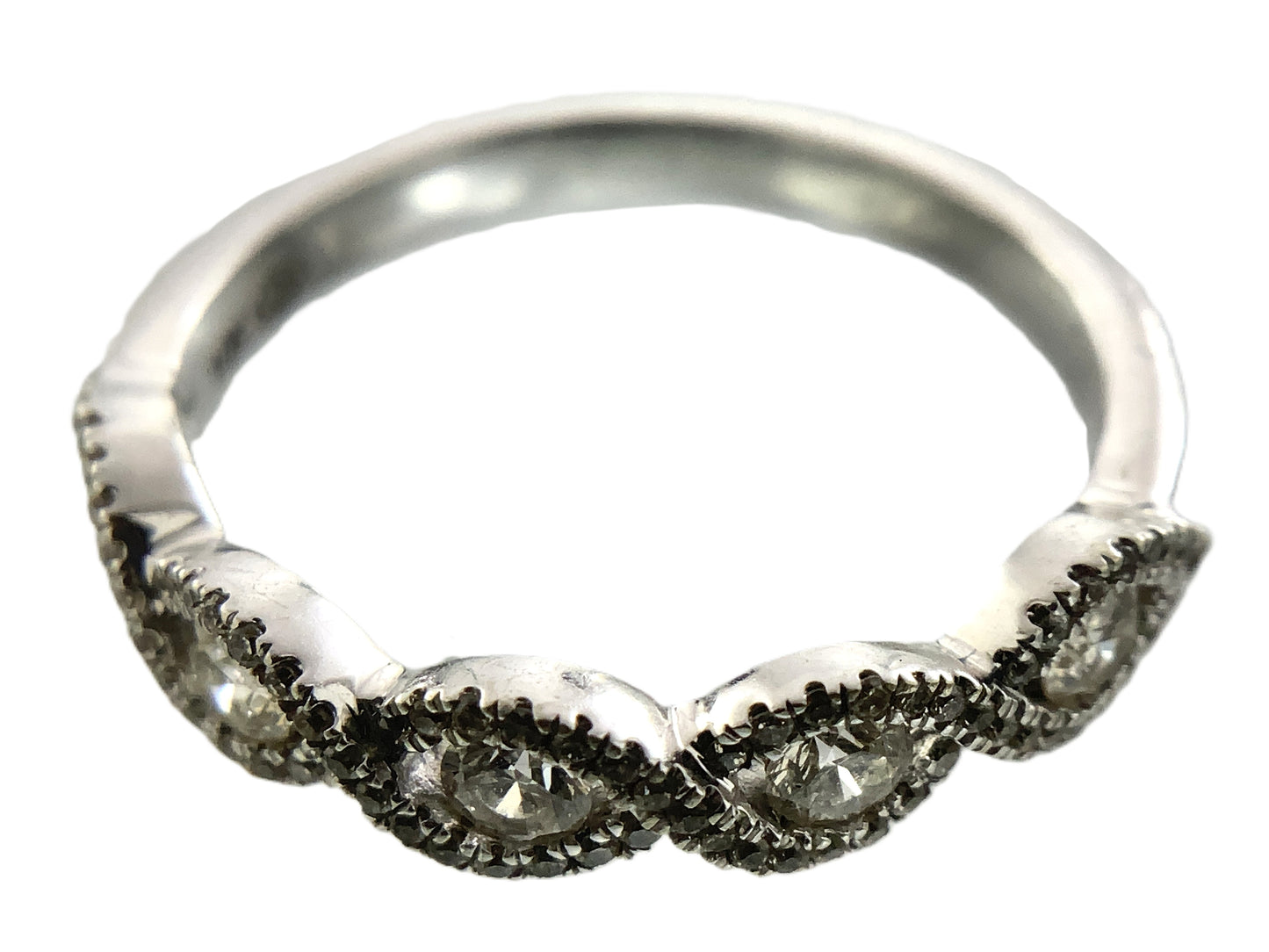 10K White Gold Wave Scalloped 5 Diamonds with Milgrain Accents .3 Total Carats Size 6.5 Ring AU411