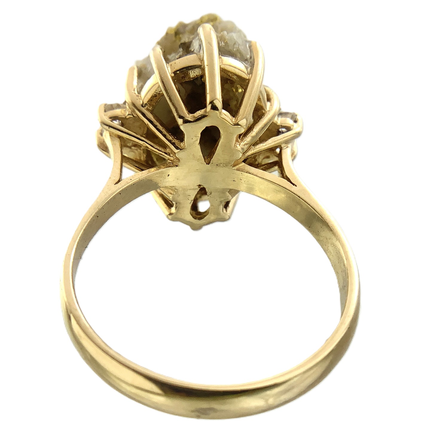 10K Yellow Natural Gold Vein 24K Nuggets Embedded in Quartz Set in Claw Mount Stone Size 6.5 Ring AU412