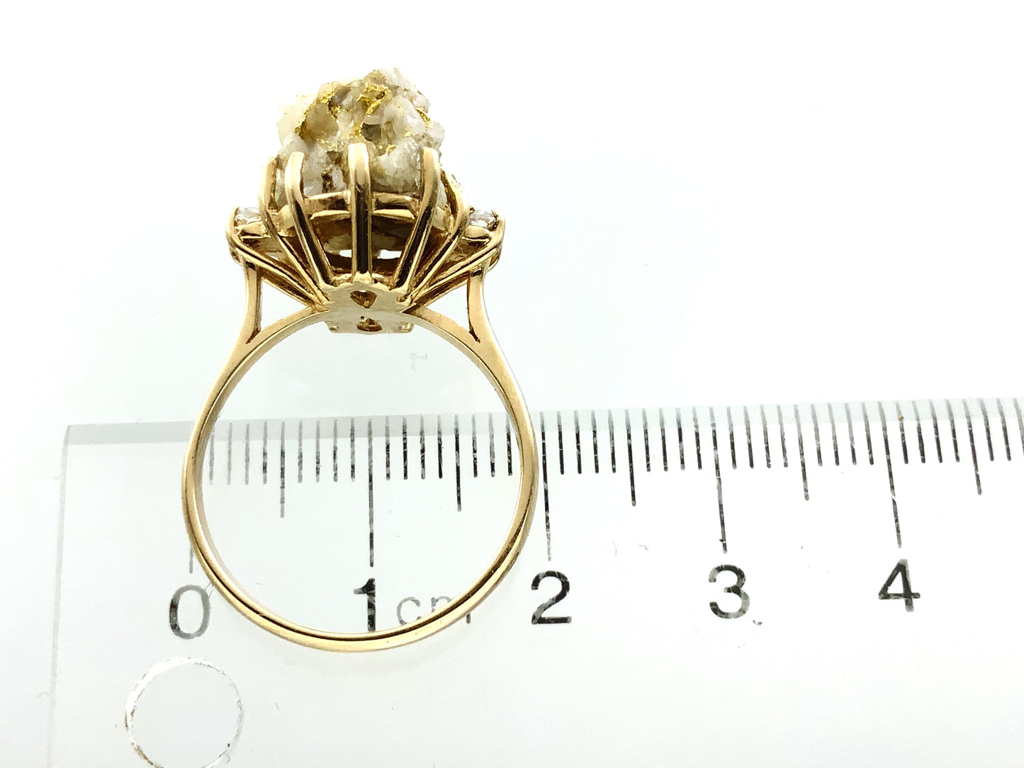 10K Yellow Natural Gold Vein 24K Nuggets Embedded in Quartz Set in Claw Mount Stone Size 6.5 Ring AU412