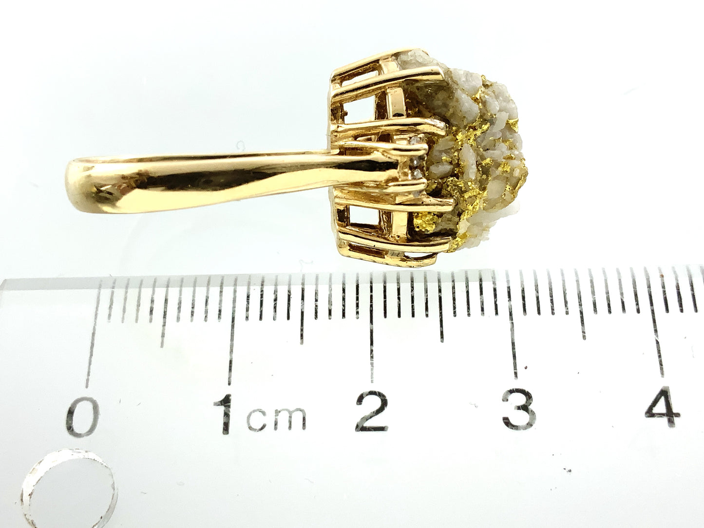 10K Yellow Natural Gold Vein 24K Nuggets Embedded in Quartz Set in Claw Mount Stone Size 6.5 Ring AU412