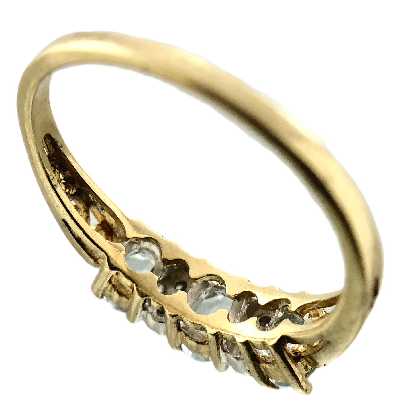 10K Yellow 3 Oval Aquamarine Gemstones Filigree Scrollwork Band Size 6.5 Ring AU413
