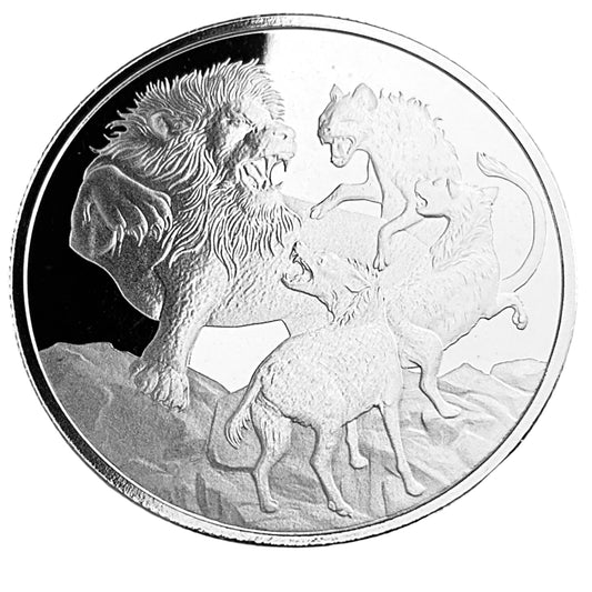 1 ozt Lion of Judah vs 3 Hyenas 999 Coin