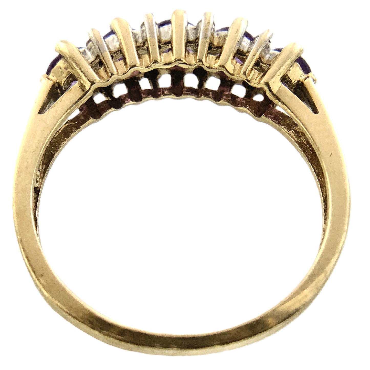 10K Yellow Gold 5 Stone Round Amethyst with Diamonds Accents .08 Total Carats Band Size 6.75 Ring AU415