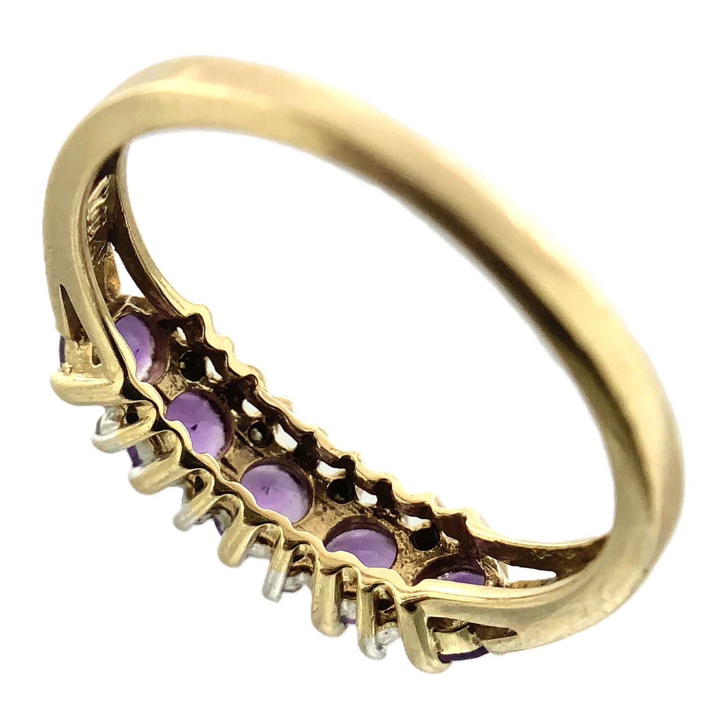 10K Yellow Gold 5 Stone Round Amethyst with Diamonds Accents .08 Total Carats Band Size 6.75 Ring AU415