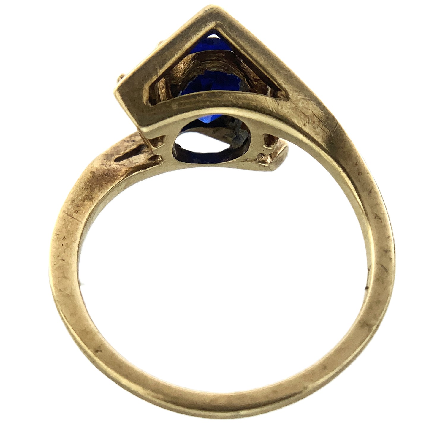 10K Yellow Gold Blue Oval Glass with Clear Glass Accents Band 6.5 Size Ring AU416