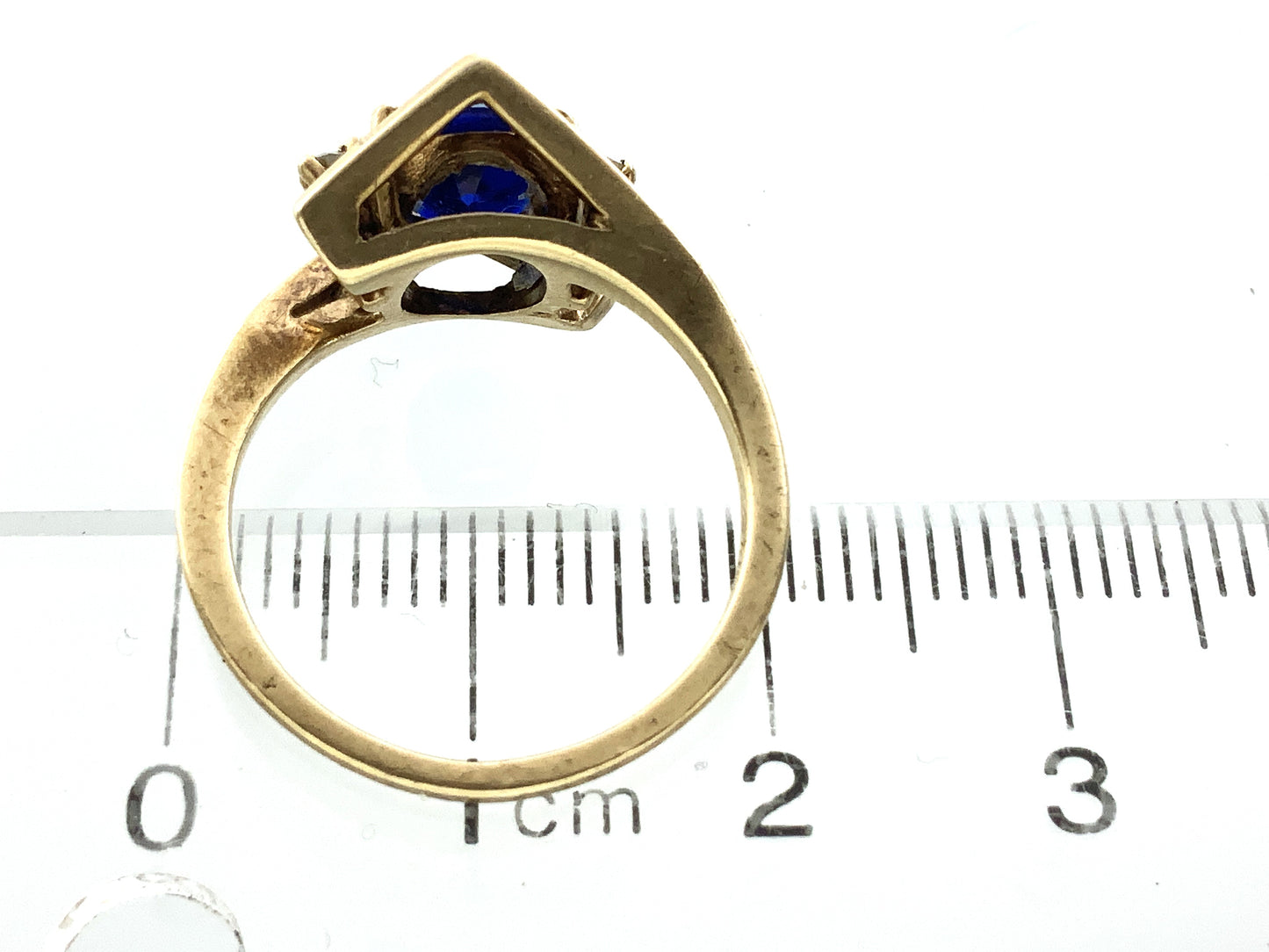 10K Yellow Gold Blue Oval Glass with Clear Glass Accents Band 6.5 Size Ring AU416