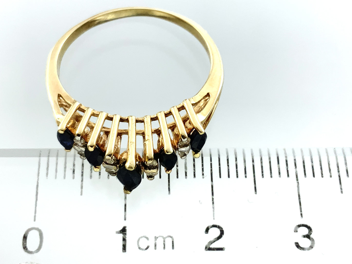 10K Yellow Gold 5 Marquise Cut Blue Sapphires with Diamond .16 Total Carats Size 8.25 Ring AU419