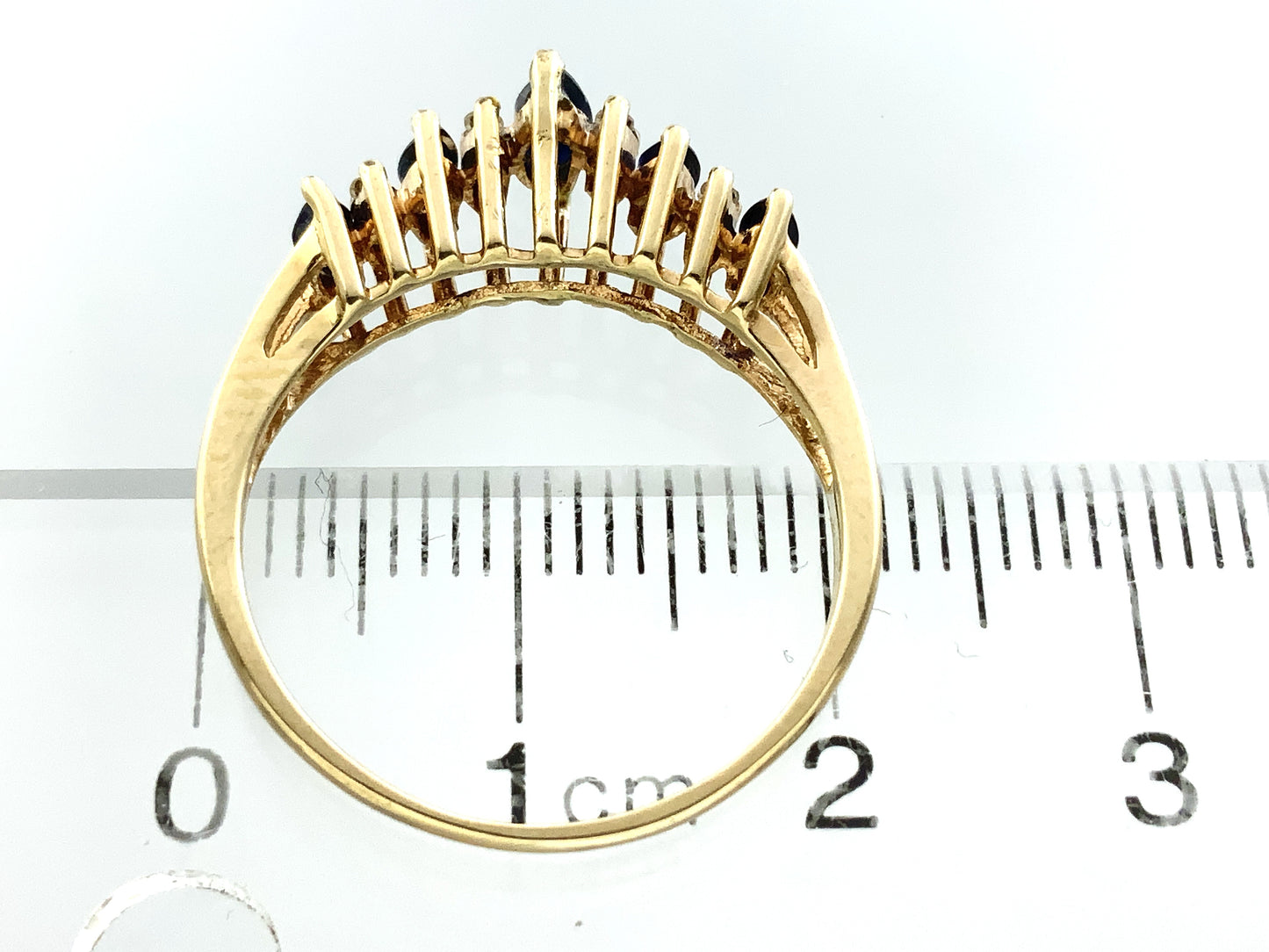 10K Yellow Gold 5 Marquise Cut Blue Sapphires with Diamond .16 Total Carats Size 8.25 Ring AU419