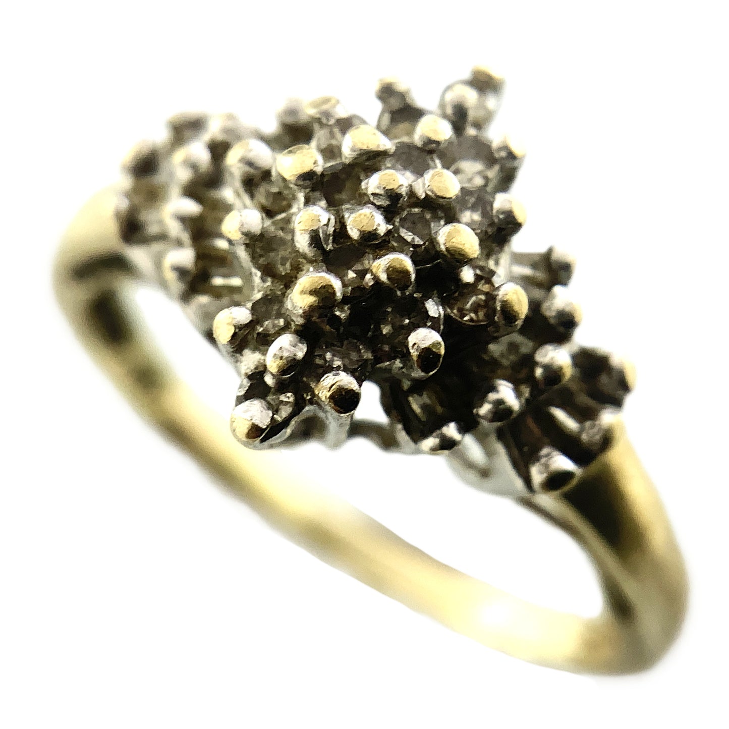 10K Yellow Gold Diamonds Cluster Cocktail .45 Total Carats Size 6.5 Ring AU421