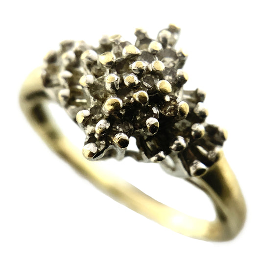 10K Yellow Gold Diamonds Cluster Cocktail .45 Total Carats Size 6.5 Ring AU421