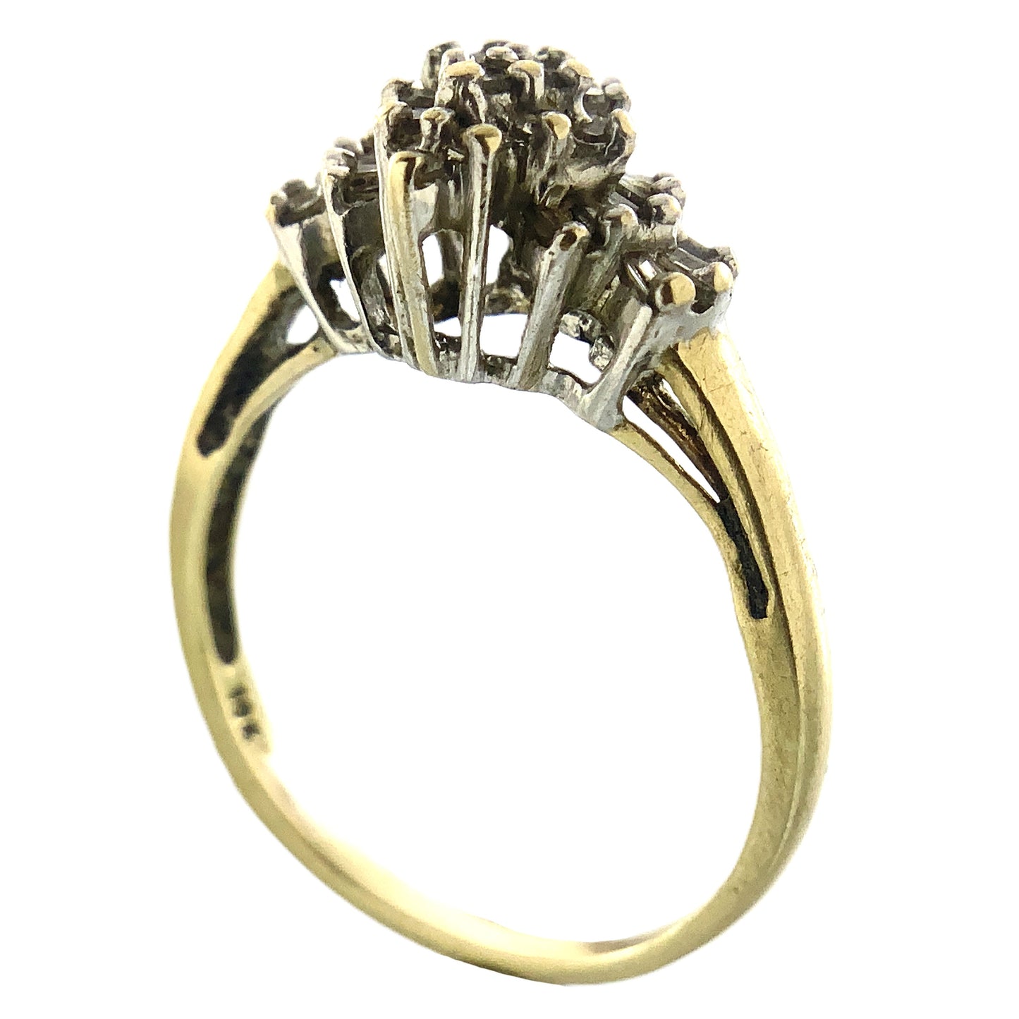 10K Yellow Gold Diamonds Cluster Cocktail .45 Total Carats Size 6.5 Ring AU421