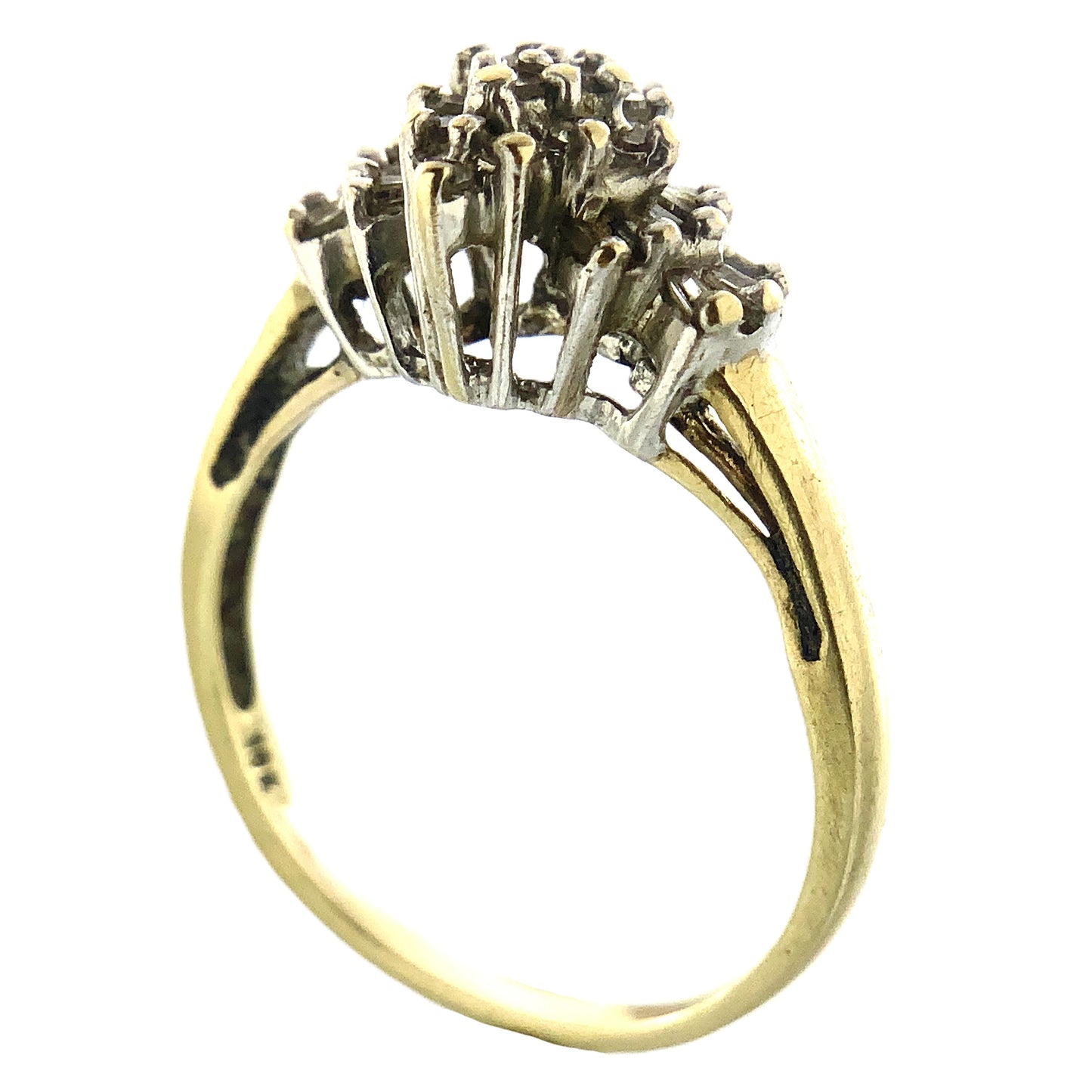 10K Yellow Gold Diamonds Cluster Cocktail .45 Total Carats Size 6.5 Ring AU421