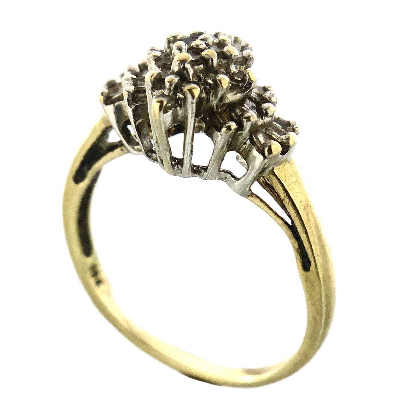 10K Yellow Gold Diamonds Cluster Cocktail .45 Total Carats Size 6.5 Ring AU421