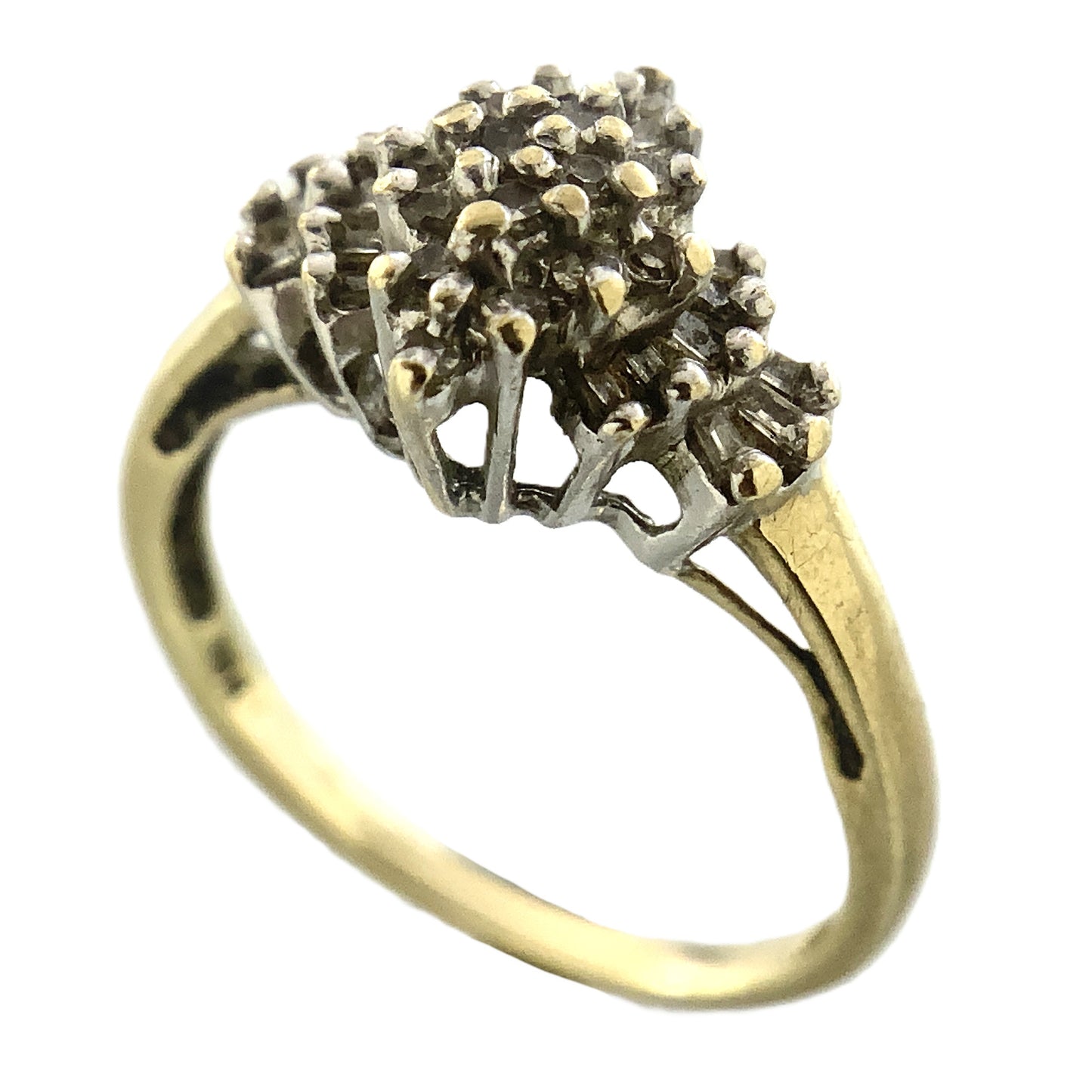 10K Yellow Gold Diamonds Cluster Cocktail .45 Total Carats Size 6.5 Ring AU421