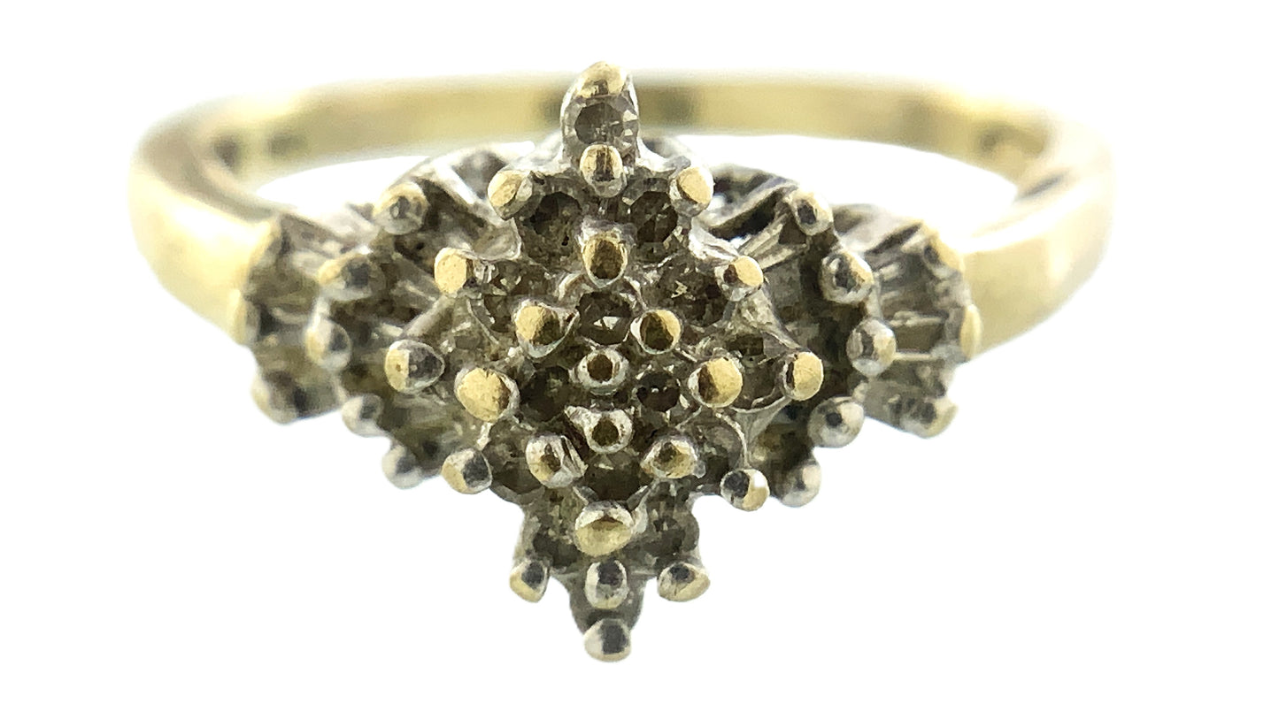 10K Yellow Gold Diamonds Cluster Cocktail .45 Total Carats Size 6.5 Ring AU421