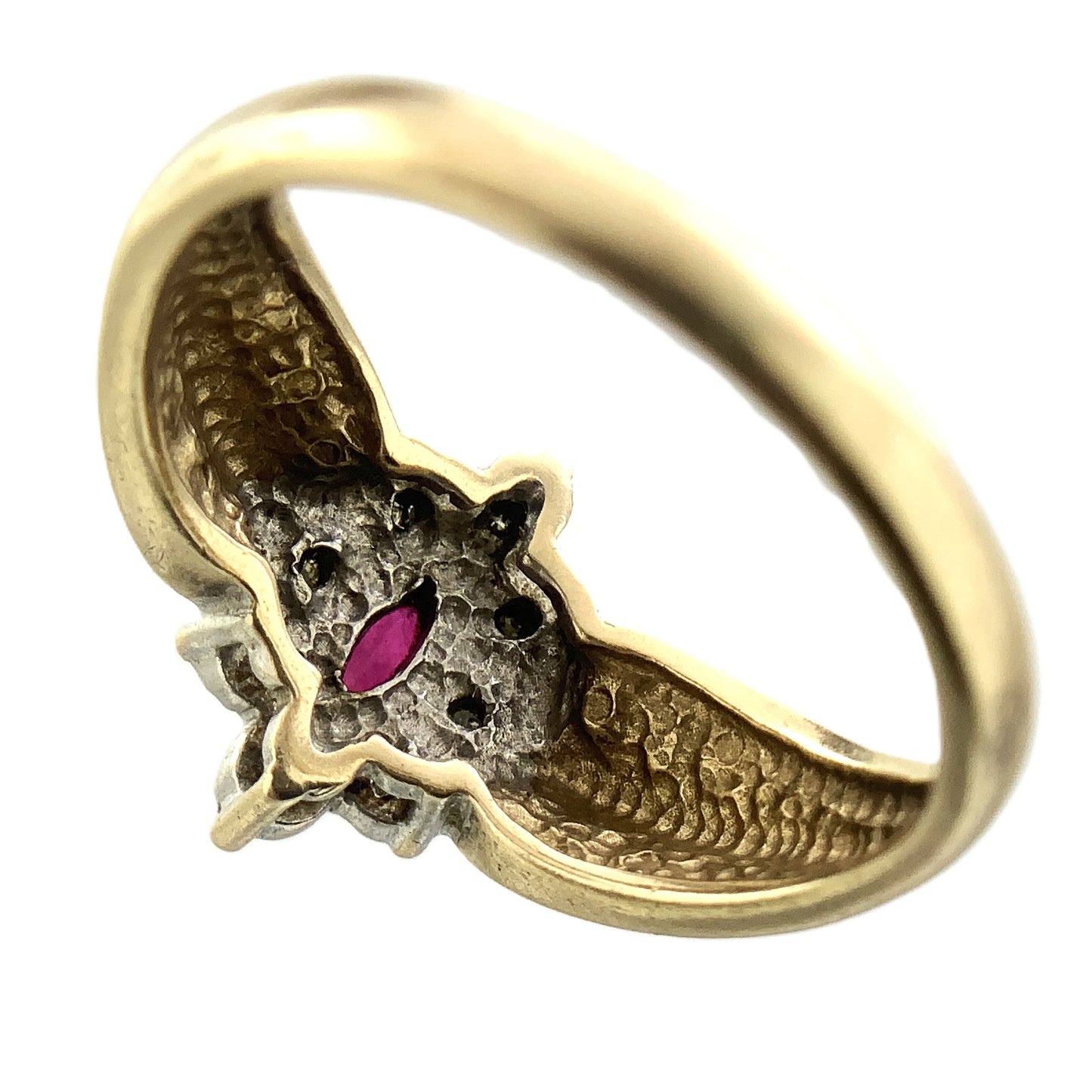 10K Yellow Gold Marquise Cut Red Ruby Cluster with Accent Diamonds .08 Total Carats Size 6.75 Ring AU422