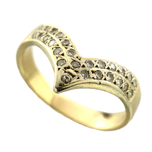 10K Yellow Gold V Shape Chevron Wishbone Diamond .26 Total Carats Size 8.5 Ring AU427
