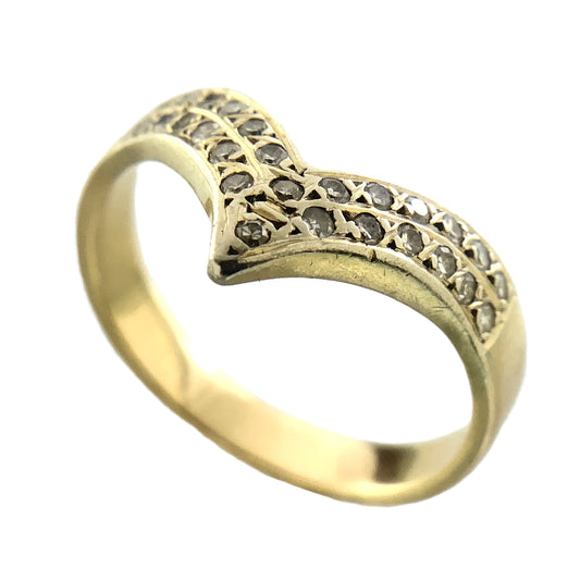 10K Yellow Gold V Shape Chevron Wishbone Diamond .26 Total Carats Size 8.5 Ring AU427