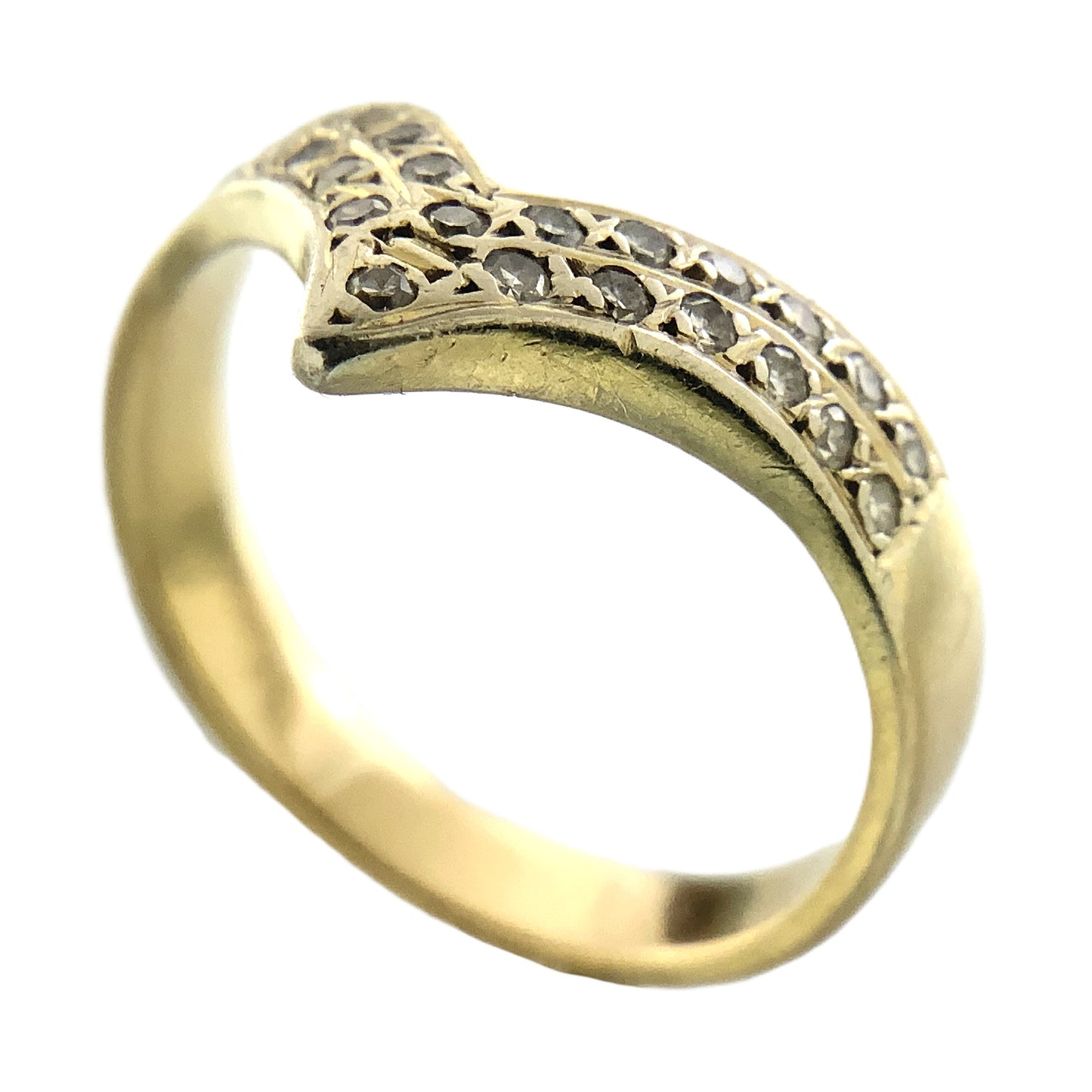10K Yellow Gold V Shape Chevron Wishbone Diamond .26 Total Carats Size 8.5 Ring AU427