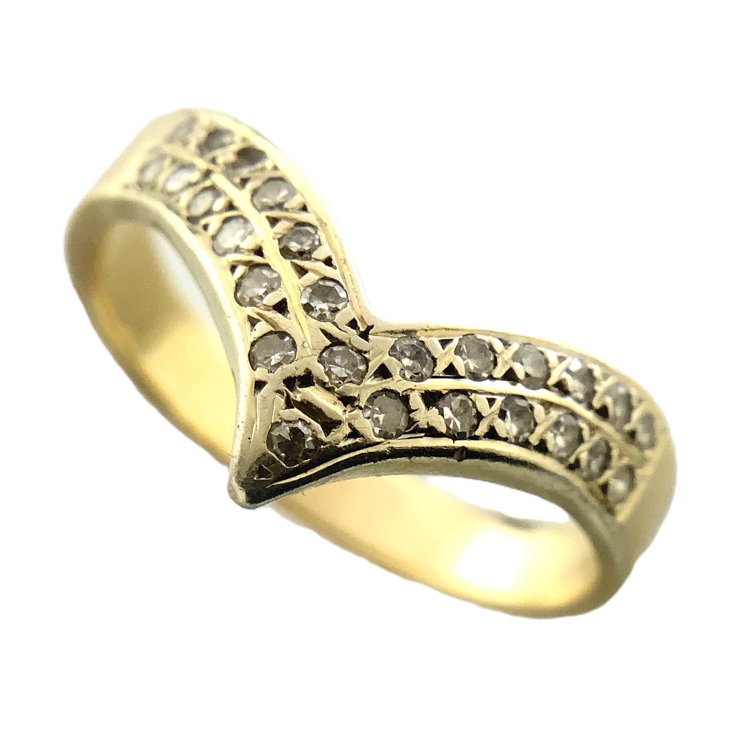 10K Yellow Gold V Shape Chevron Wishbone Diamond .26 Total Carats Size 8.5 Ring AU427