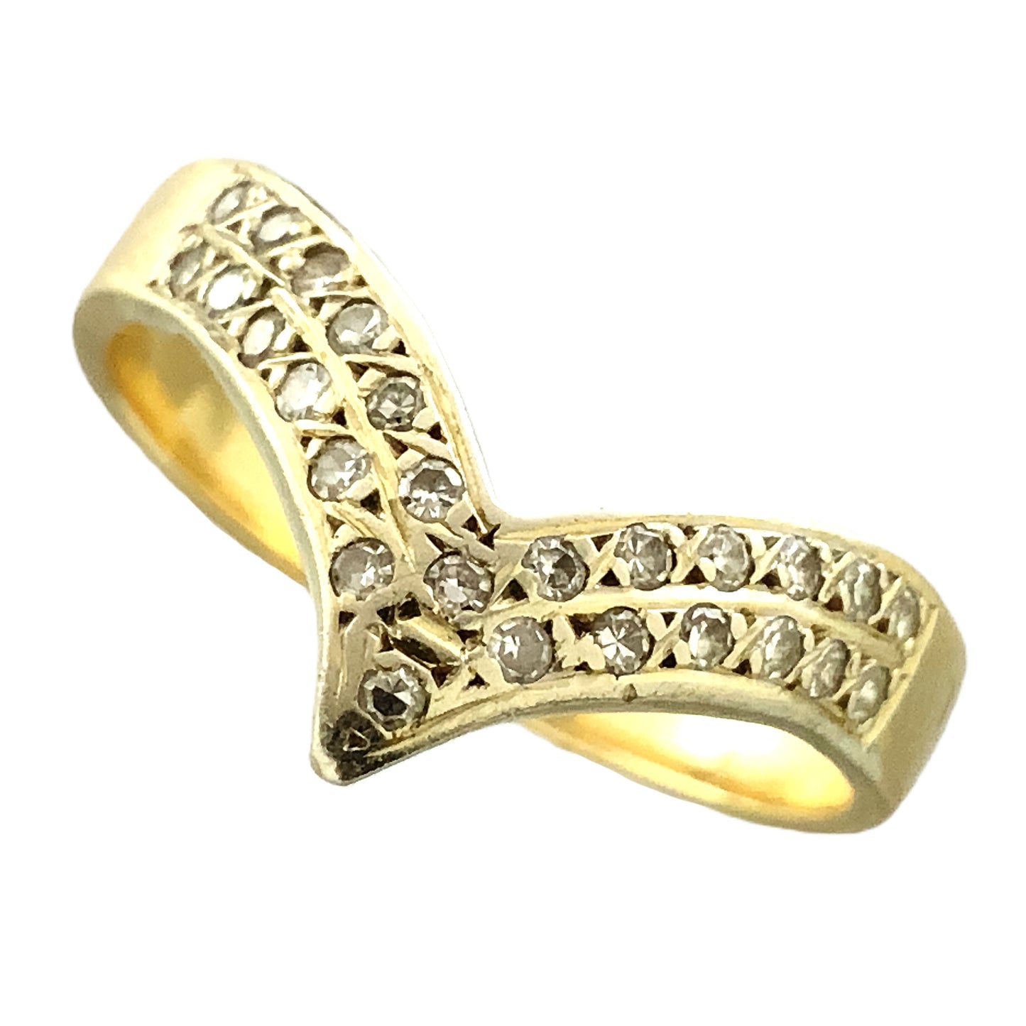 10K Yellow Gold V Shape Chevron Wishbone Diamond .26 Total Carats Size 8.5 Ring AU427