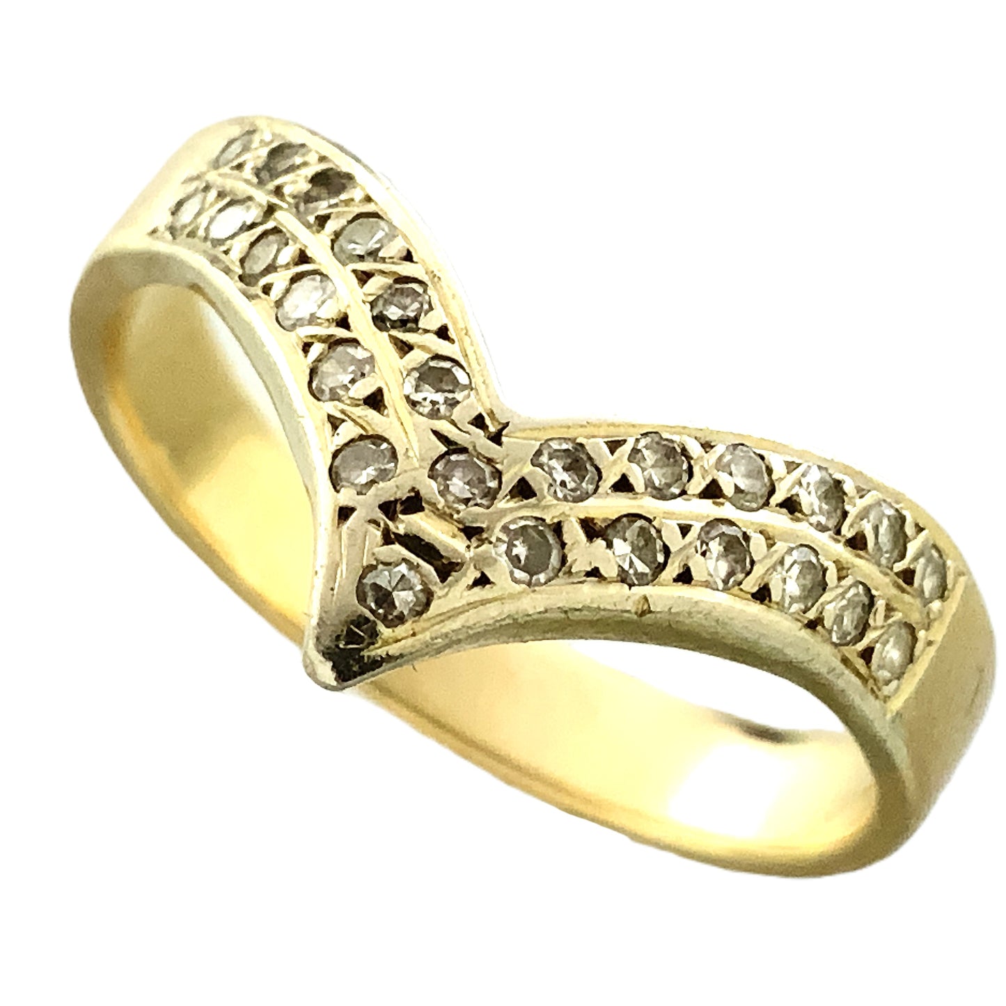 10K Yellow Gold V Shape Chevron Wishbone Diamond .26 Total Carats Size 8.5 Ring AU427