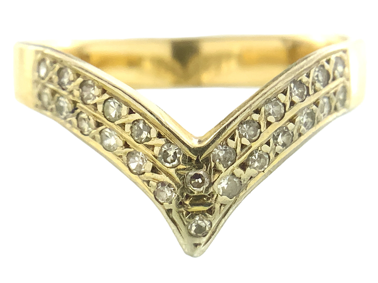 10K Yellow Gold V Shape Chevron Wishbone Diamond .26 Total Carats Size 8.5 Ring AU427