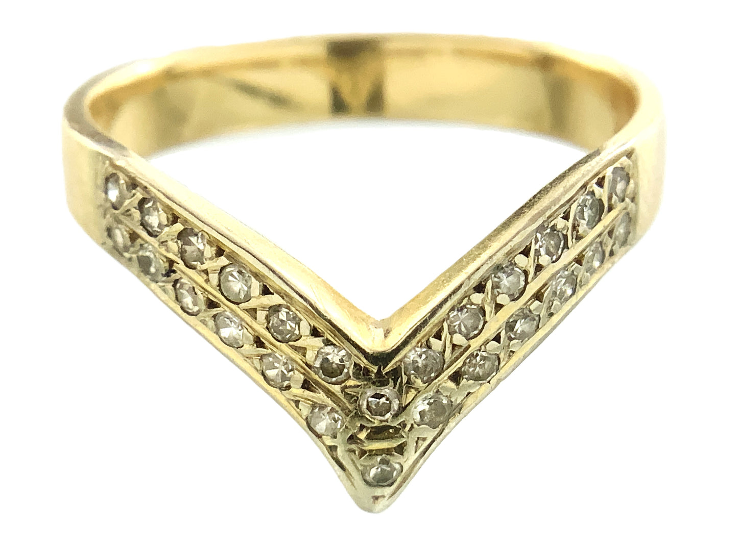10K Yellow Gold V Shape Chevron Wishbone Diamond .26 Total Carats Size 8.5 Ring AU427