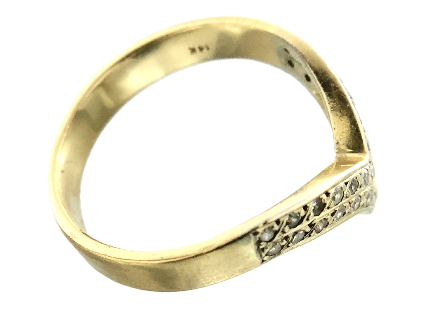 10K Yellow Gold V Shape Chevron Wishbone Diamond .26 Total Carats Size 8.5 Ring AU427