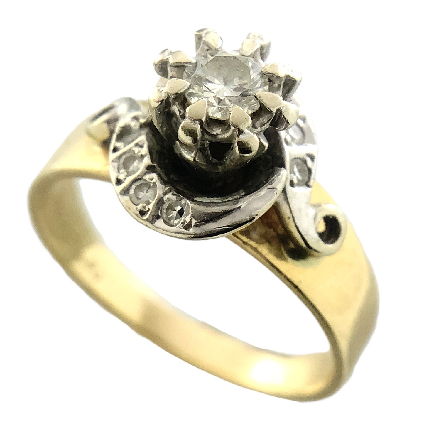 14K Yellow Gold Solitaire Cluster Two Tone Diamond .53 Total Carats Size 7 Ring AU428