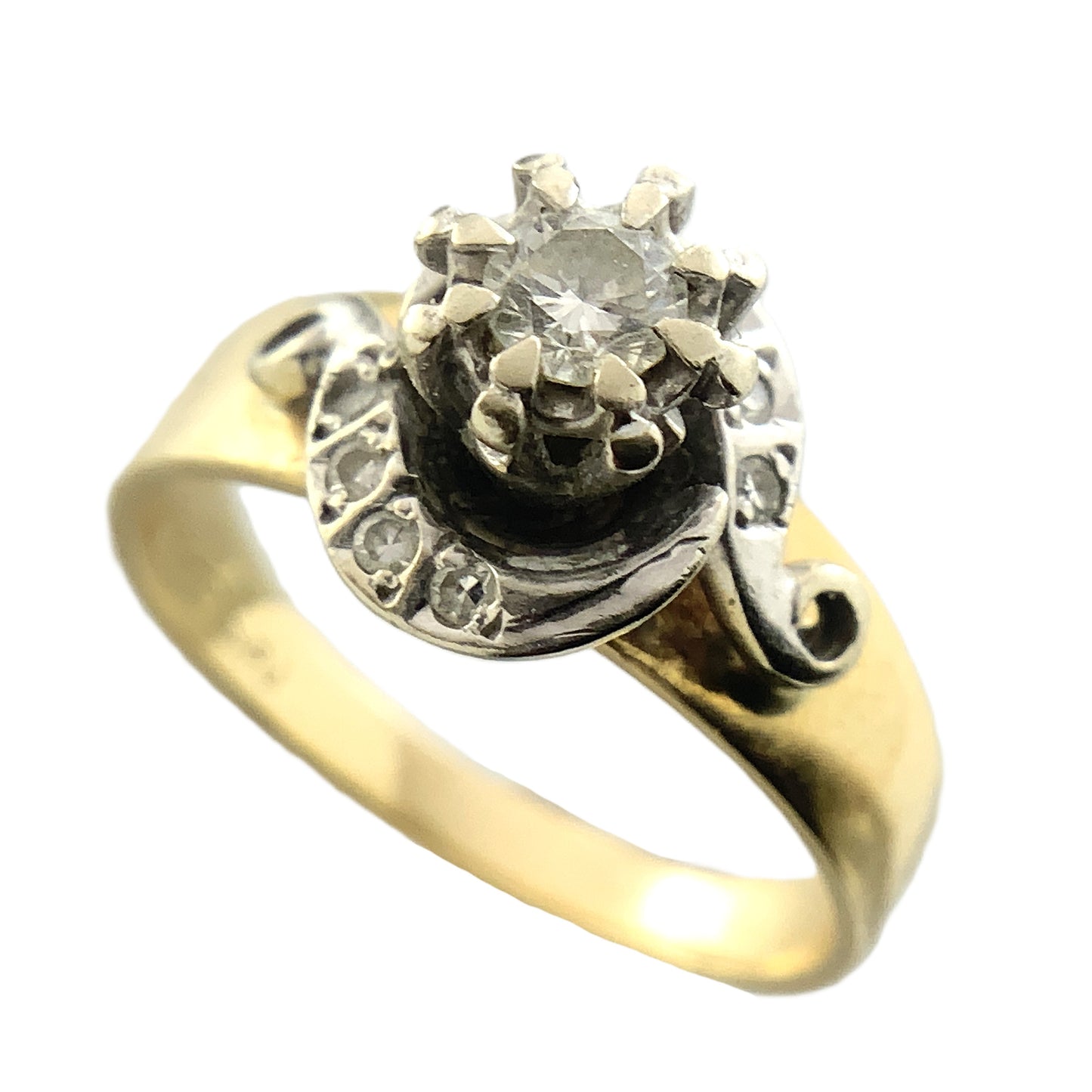 14K Yellow Gold Solitaire Cluster Two Tone Diamond .53 Total Carats Size 7 Ring AU428
