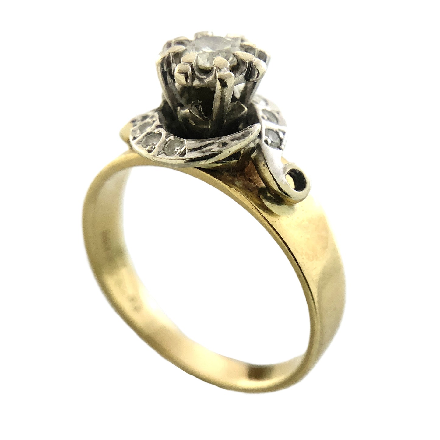 14K Yellow Gold Solitaire Cluster Two Tone Diamond .53 Total Carats Size 7 Ring AU428