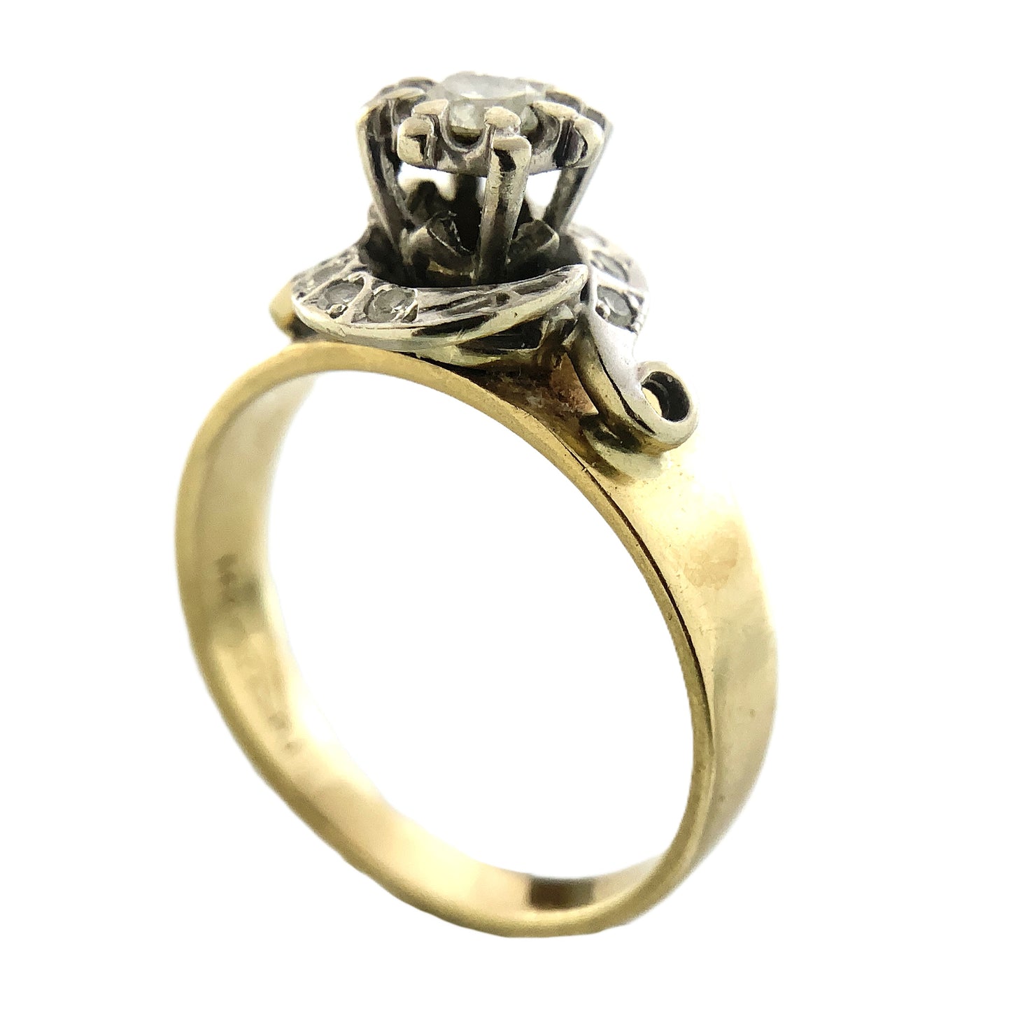 14K Yellow Gold Solitaire Cluster Two Tone Diamond .53 Total Carats Size 7 Ring AU428