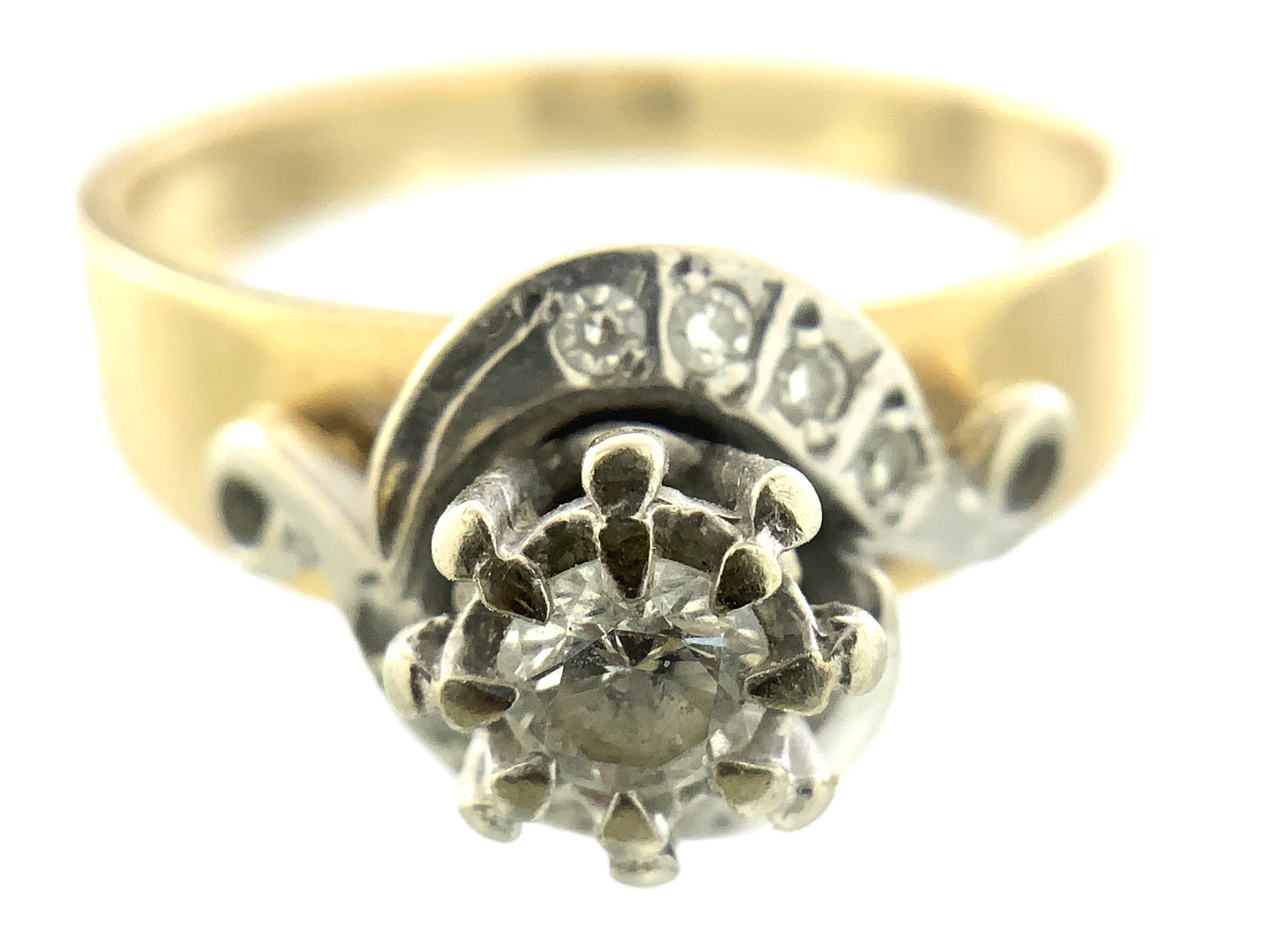 14K Yellow Gold Solitaire Cluster Two Tone Diamond .53 Total Carats Size 7 Ring AU428