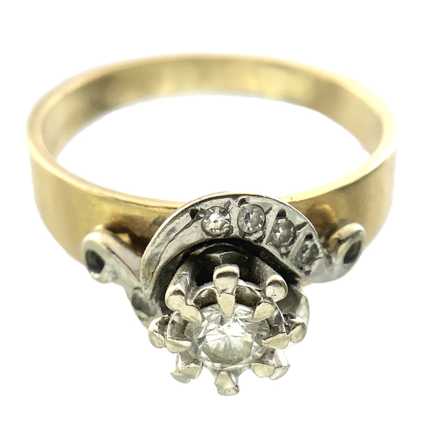 14K Yellow Gold Solitaire Cluster Two Tone Diamond .53 Total Carats Size 7 Ring AU428