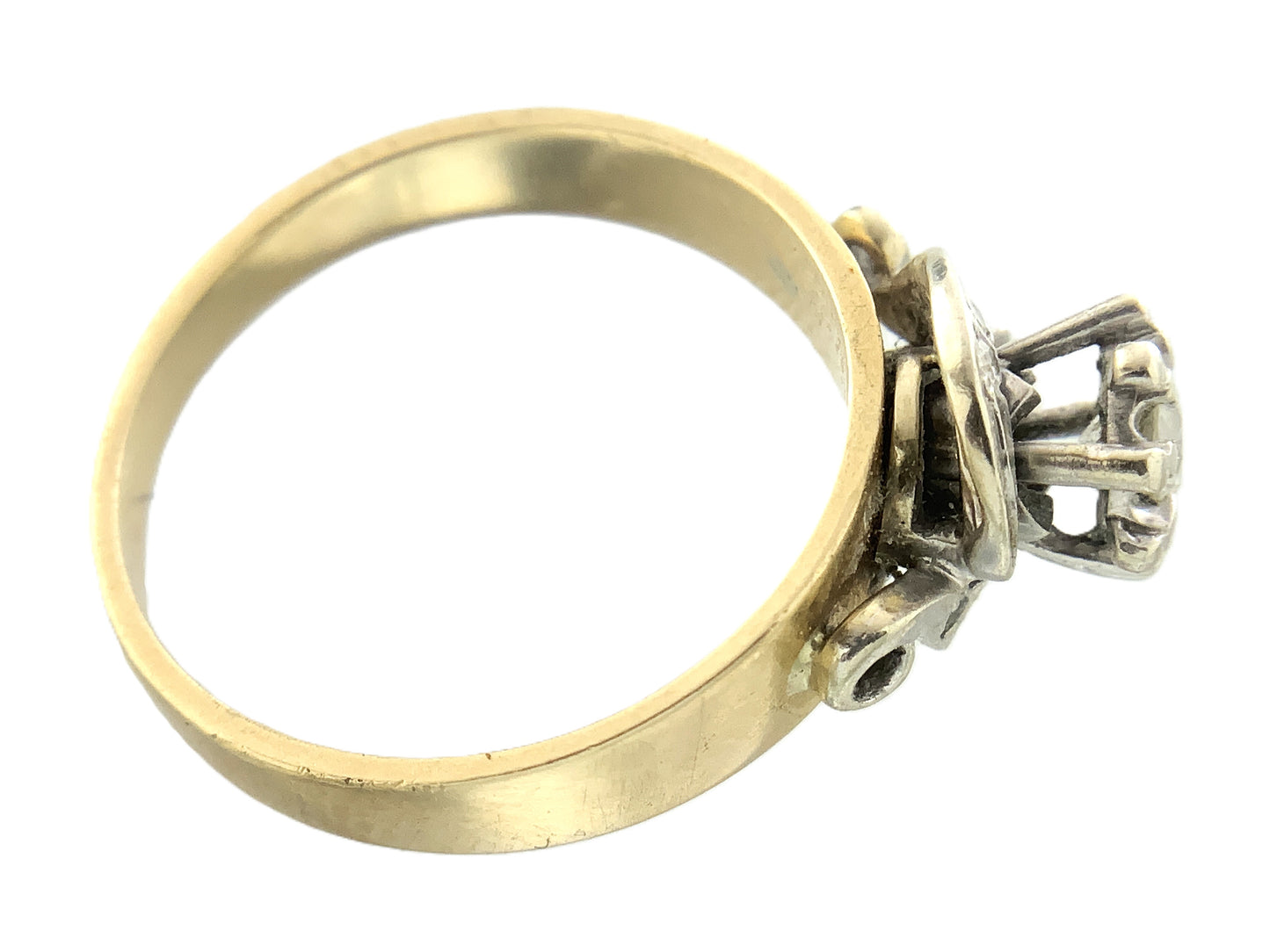 14K Yellow Gold Solitaire Cluster Two Tone Diamond .53 Total Carats Size 7 Ring AU428