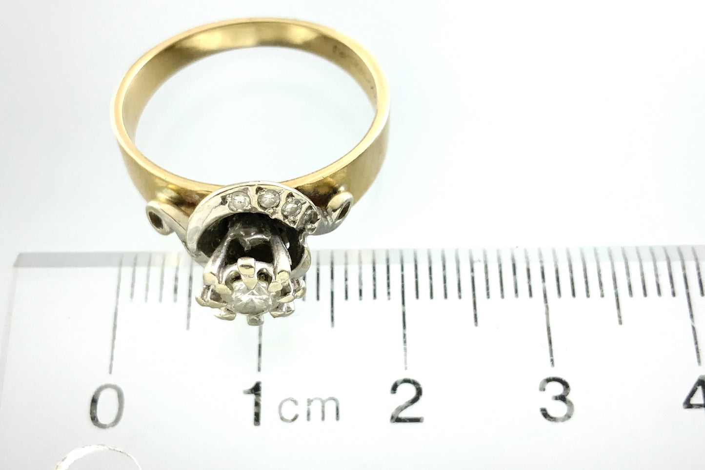 14K Yellow Gold Solitaire Cluster Two Tone Diamond .53 Total Carats Size 7 Ring AU428
