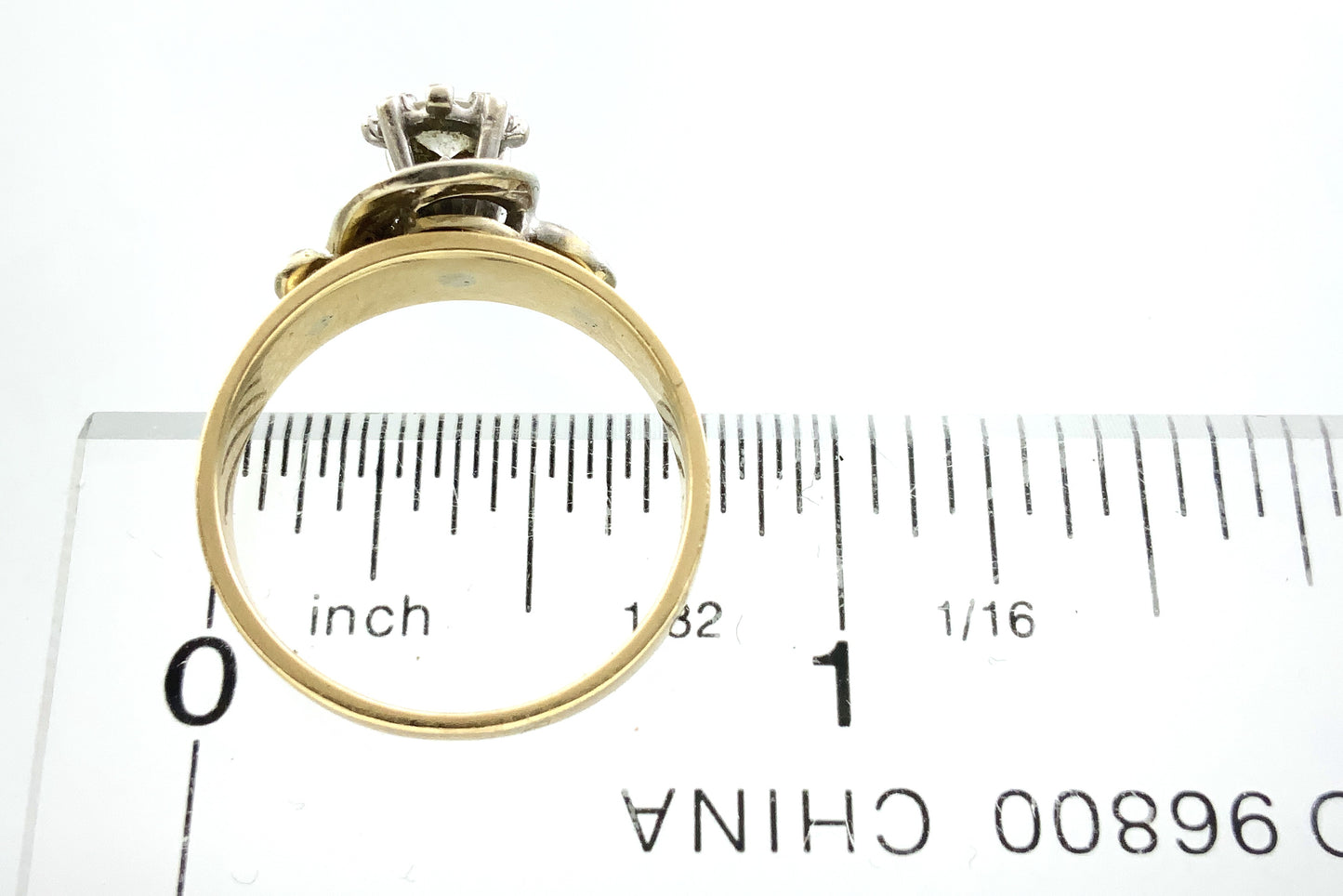 14K Yellow Gold Solitaire Cluster Two Tone Diamond .53 Total Carats Size 7 Ring AU428