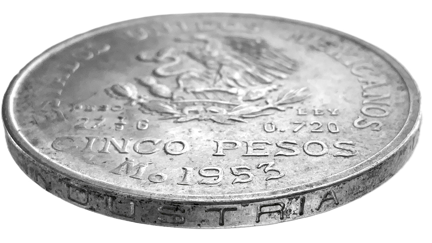 .639 ozt 1953 Hidalgo Mexico Silver 5 Pesos