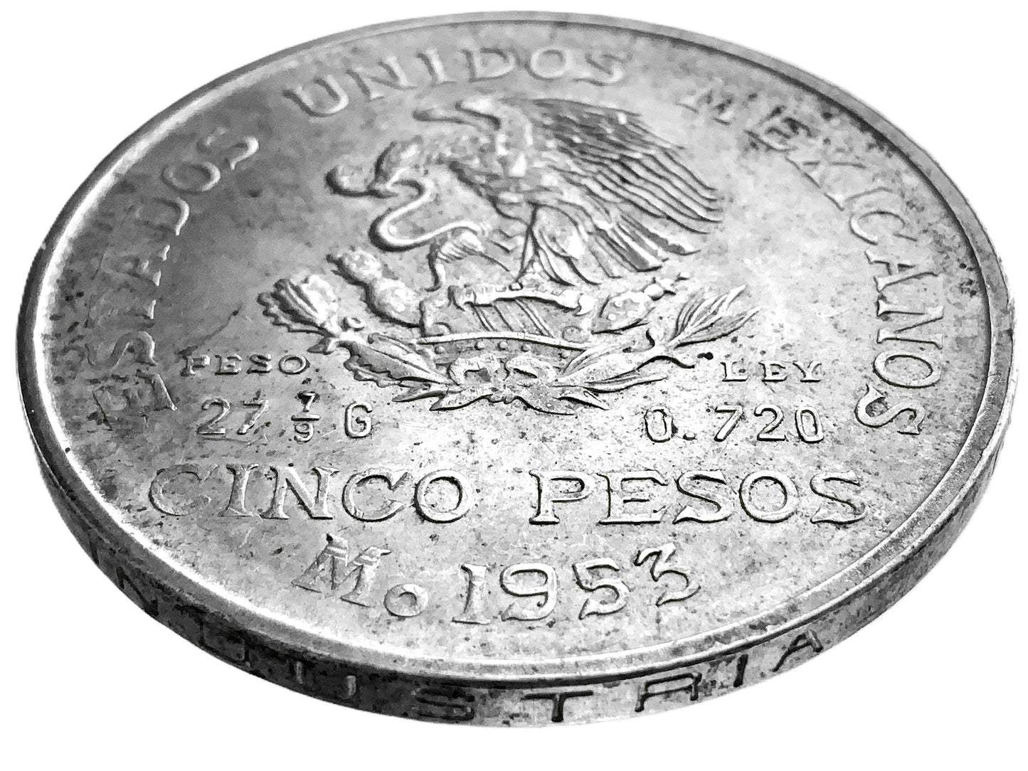 .639 ozt 1953 Hidalgo Mexico Silver 5 Pesos
