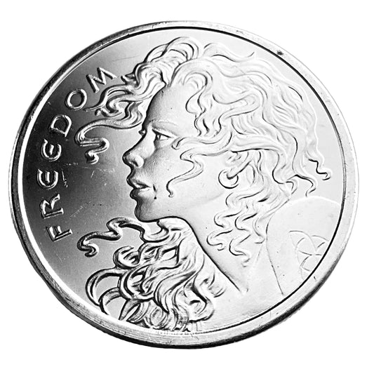 1 ozt Freedom Girl 999 Silver Shield Round
