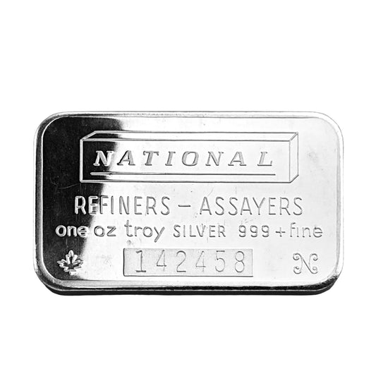 1 ozt Vintage National 999 Silver Bar