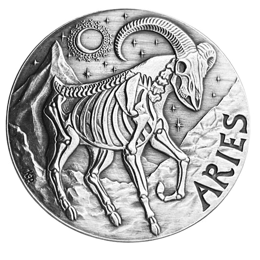 1 ozt SkullCoins Memento Mori Aries 999