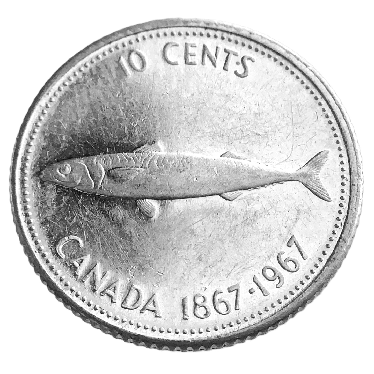 .048 ozt 1967 Mackerel Bluenose Silver 10¢