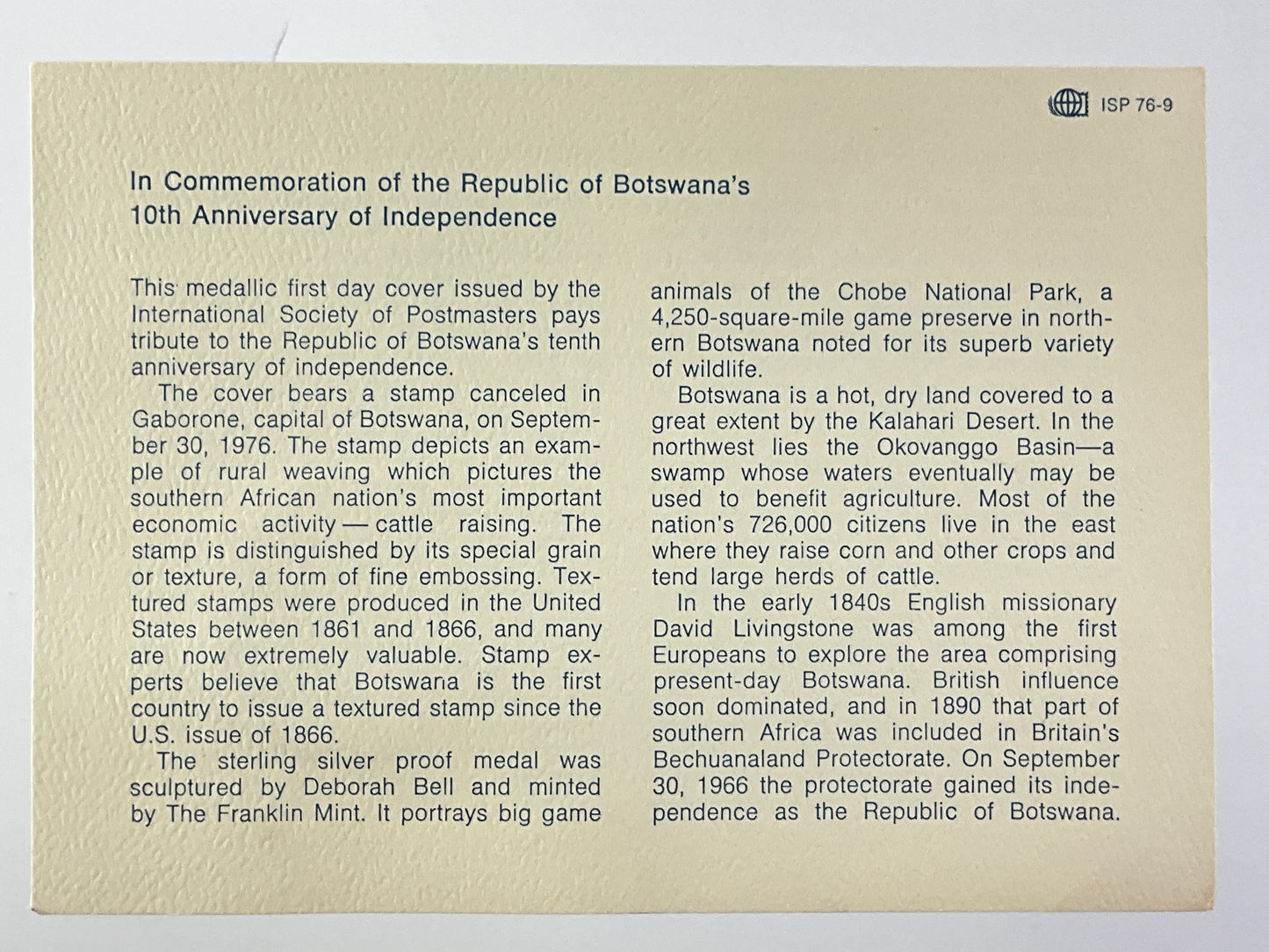 .624 ozt Botswana's Independence Silver Medal