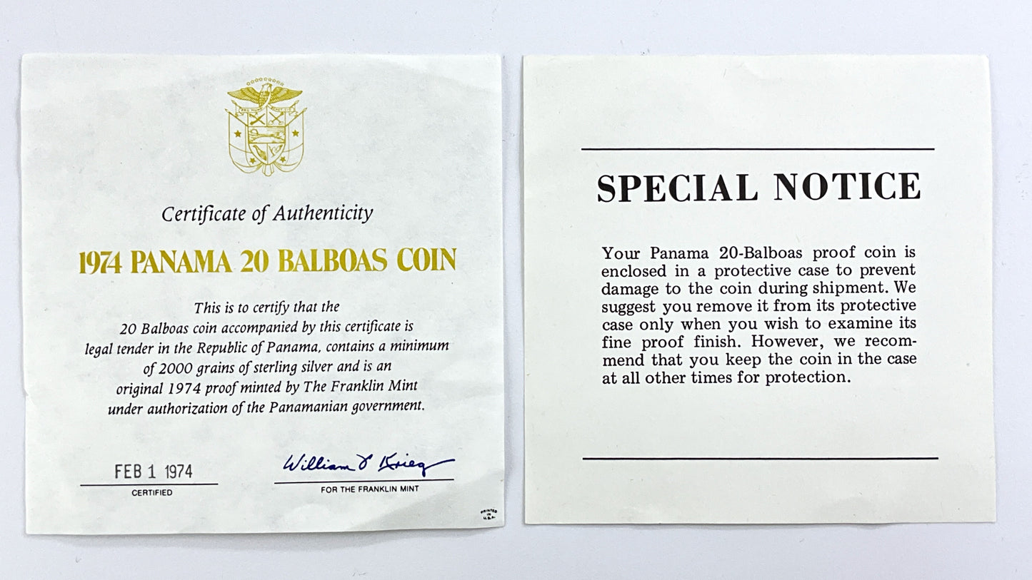 3.895 ozt 1974 Panama Bolivar $20 Balboas