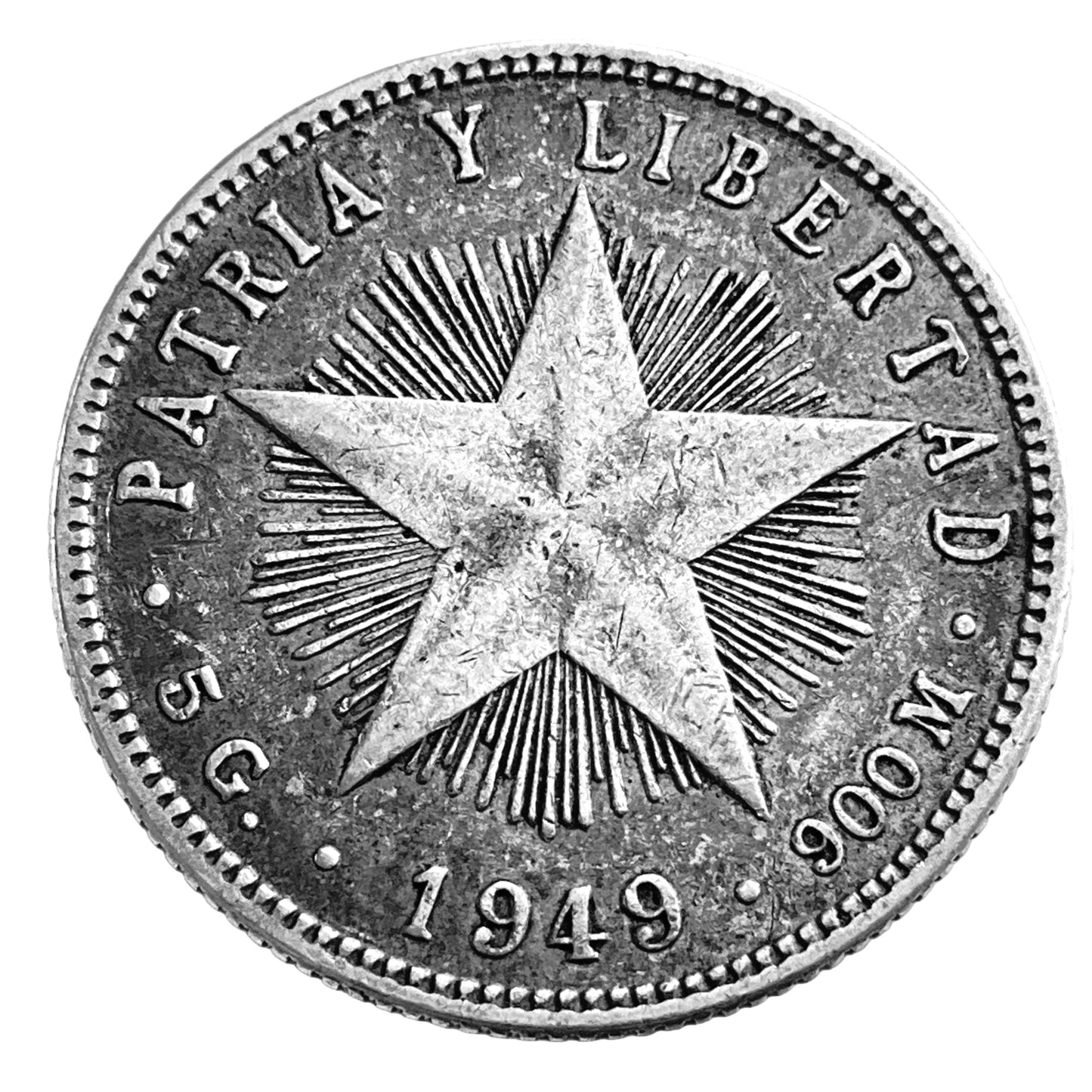 .144 ozt 1949 Cuba Silver 25 Centavos