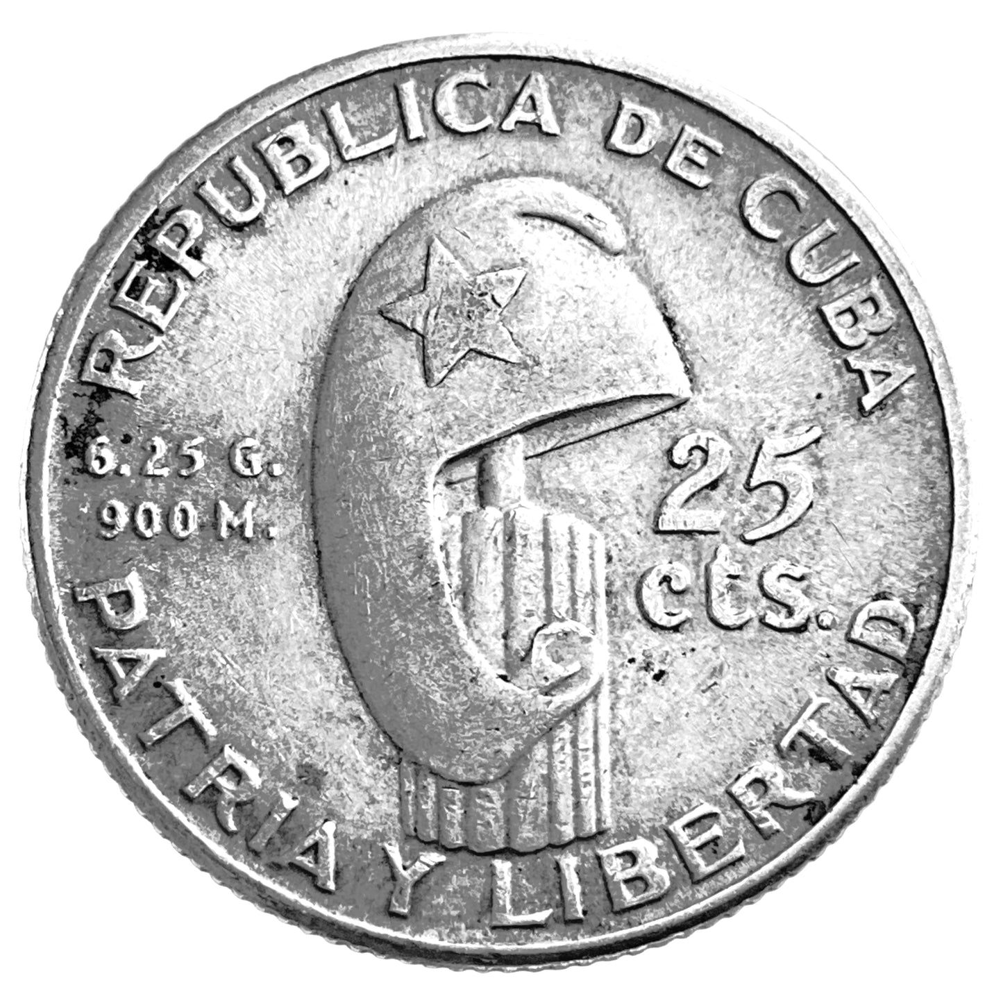 .180 ozt 1953 Cuba Silver 25 Centavos